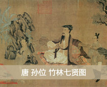 Ancient calligraphy and painting Tang Sun Bamboo Forest Seven Sages Antique painting Figure painting Figure painting derived from the original copy 36x137