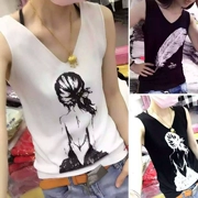 Fat chị XL băng lụa rắn màu vest nữ sling đáy quần thể thao rộng mặc áo sơ mi nữ hoang dã