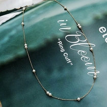 FAD Day Ensemble Light Lavish Jewellery 10K Gold Intense Light Natural Fresh Water Small Pearl Interval Lock Bone Chain Necklace Personality