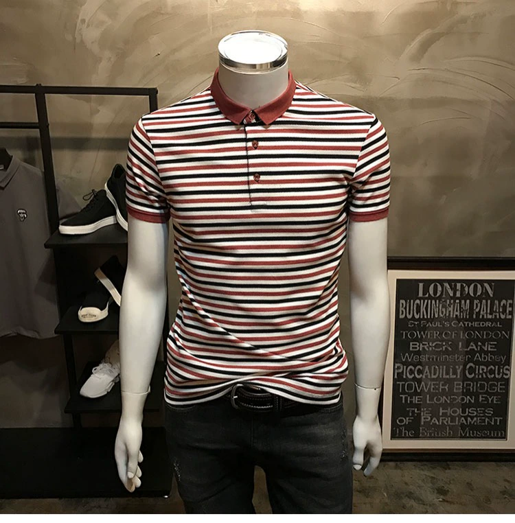 Mùa hè 2019 mới thời trang áo polo sọc nam phiên bản Hàn Quốc của áo sơ mi nhỏ Paul áo sơ mi mỏng tay ngắn ao polo