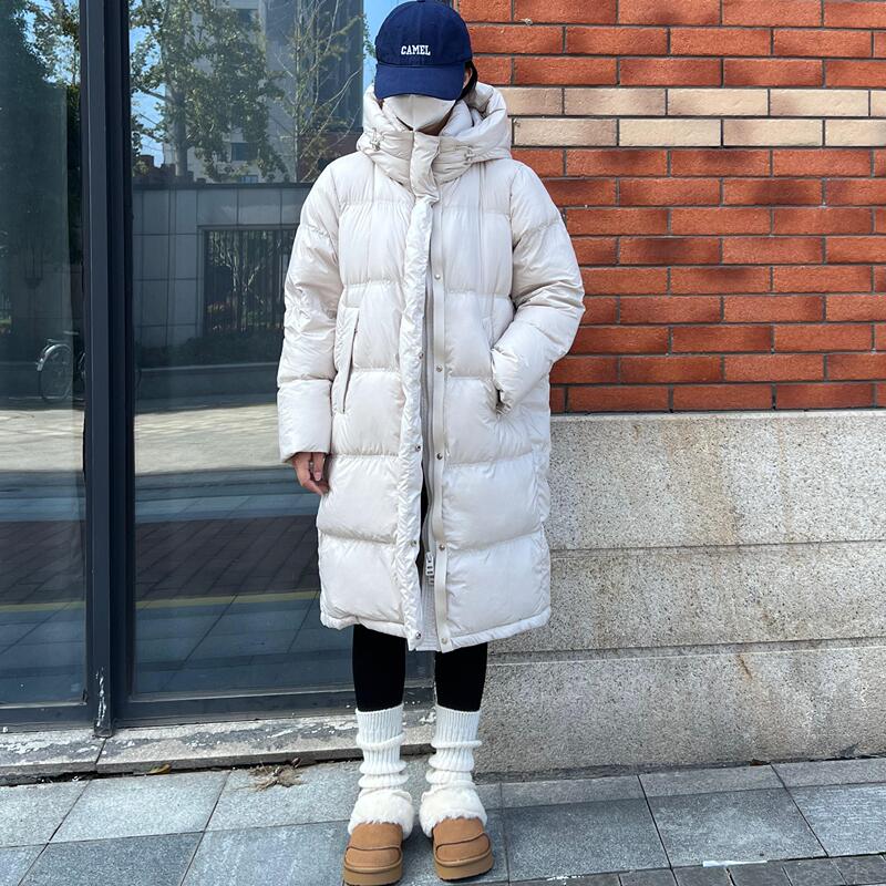 Clearance Sale: Women's Winter 2024 Mid-Length Over-The-Knee Graphene Warm Hooded White Duck down Coat