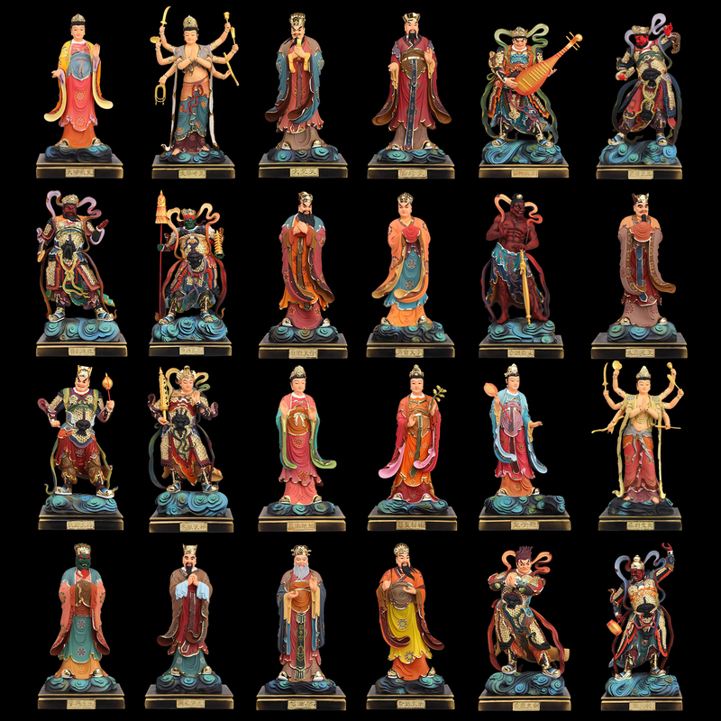24 Heavenly Deities Figurines, Four Heavenly Kings, Resin Statues for Home Living Room Worship