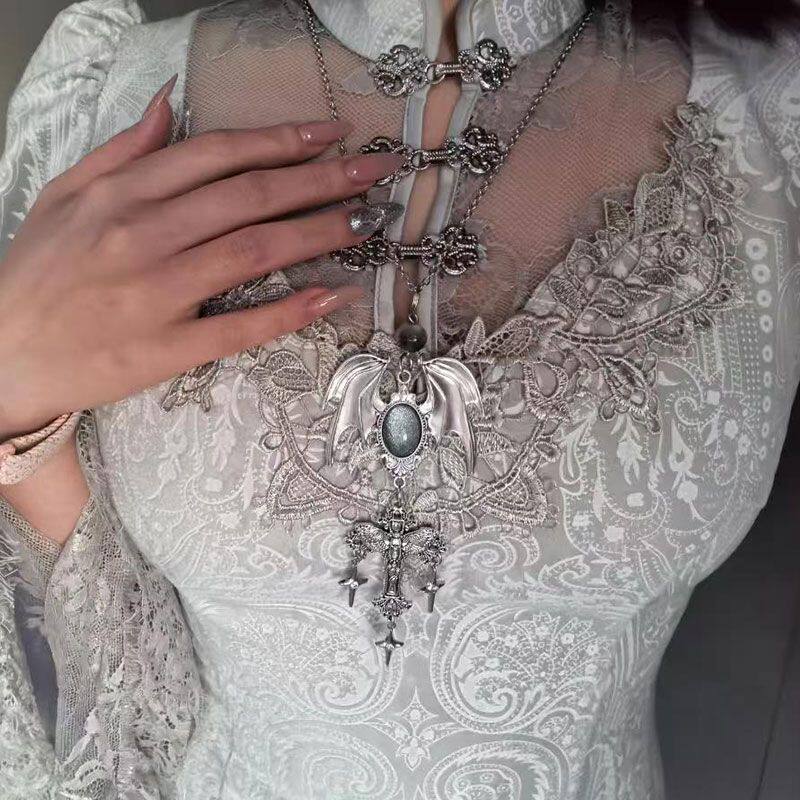 Gothic Demon Subculture Cross Original Necklace Angel Necklace Sweater Evil Eye Wings Long Couple Student