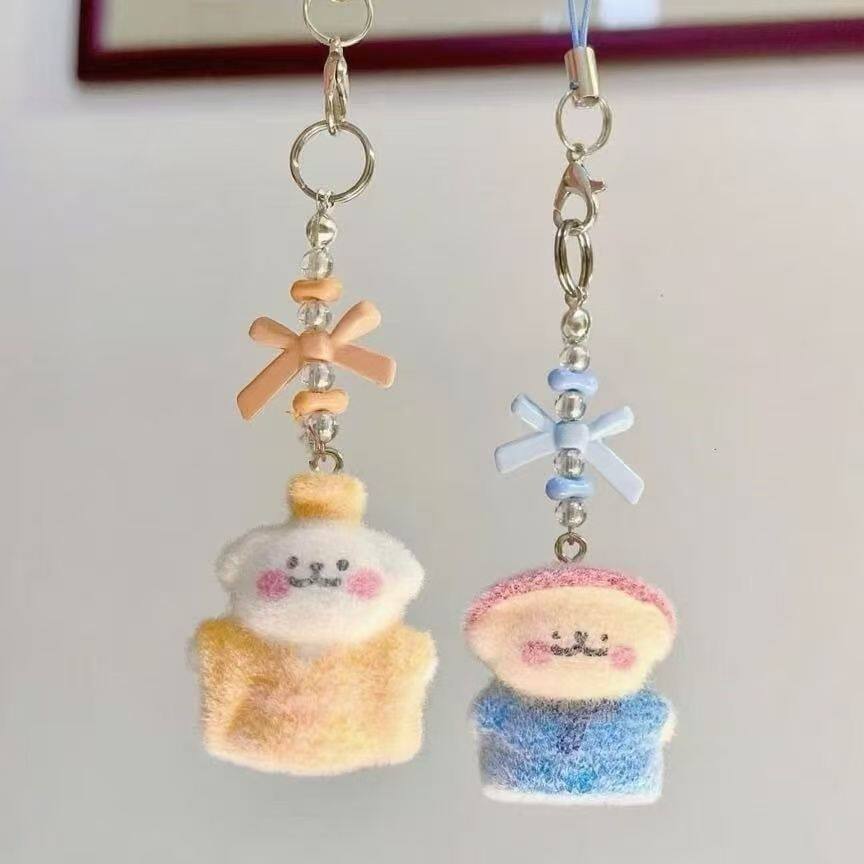 Linear puppy emperor flocked animal pendant, plush keychain, phone chain, couple phone charm, niche item