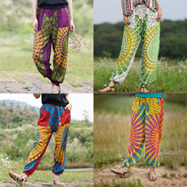 Indian Spring Summer National Wind Pure Cotton Pants Large Pants Crotch Women Pants Kharen Sports Bunch Leg Pants Leisure Travel Holiday