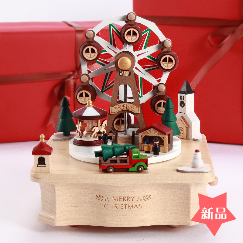 Taiwan Jeancard Music Box Children's Market Christmas Gift for Little Girls Ferris Wheel Spinning Solid Wood