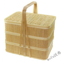 Rectangular bamboo vine package lunch basket handle three - story hotel dining basket takeaway food basket multi - floor