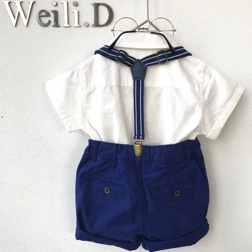 Летнее платье для мальчиков, детский комплект, рубашка, подтяжки, шорты, в британском стиле