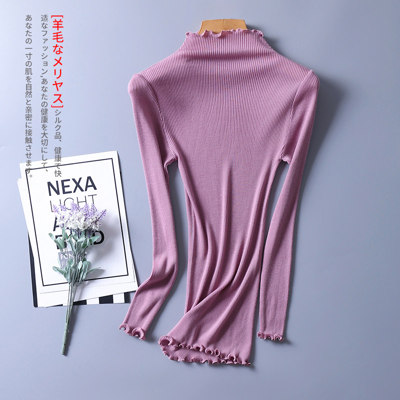 Minimalist wool swarm lady sweaters undershirt half height collar Long sleeves Knitted Sweatshirt Thread Elastic Blouse