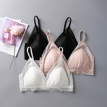 French Silk Triangle Cup without steel ring bra girl small chest sexy underwear lace ultra-thin non-trace bra bra