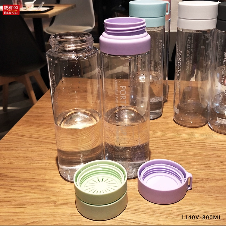 Tiện lợi 100 ly nhựa thời trang đơn giản ngoài trời 800ml dung tích lớn chai thể thao bịt kín cốc chống rò rỉ - Tách bình giữ nhiệt cute