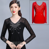 Journée de danse Suit Suit New Products Import Stock O Drill Morden Dance Friendship 3-step Tjitba Square Dance Blouses Long Sleeves