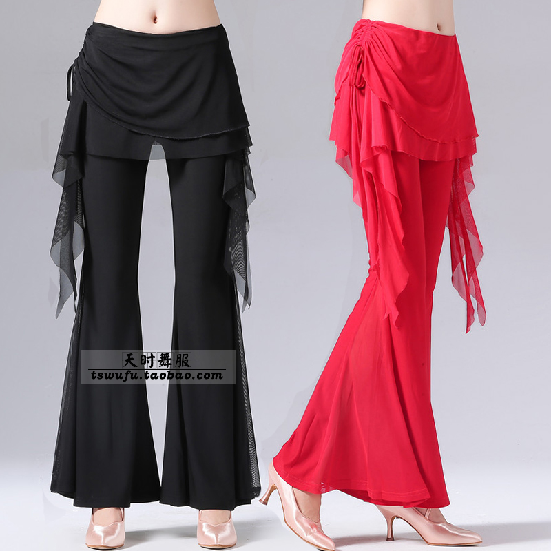 Big red culottes New Sailor Dance Pants Women Latin Dance Flared Pants Long Pants Slow Four Mid-waist Square Dance Practice Pants