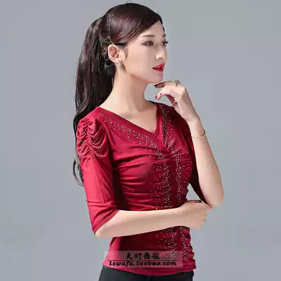 Korean yarn modern women's coat Women's Mid-sleeve dance adult new national standard dance clothes practice Latin training suit