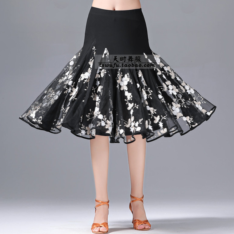 Flowers National Mark Dance Skirt Half Body Dress Social Dance Dresses New Women Morden Dance Dresses Waltz Practice Big Hem Skirts