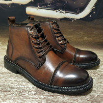 Light luxury high-end formal leather shoes retro-water leather boots high-gang mens shoes English Martin boots Business leisure shoes