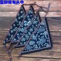 Blue flower cloth triangle Turban Restaurant tea room farmhouse headdress kindergarten dance performance tea picking women bag headscarf