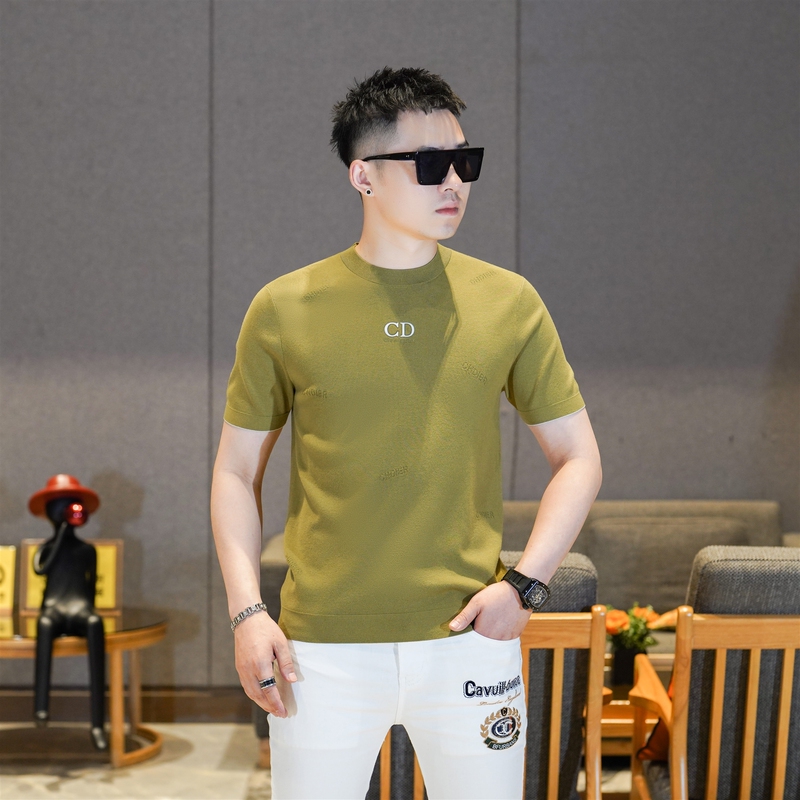 Men's Autumn New Arrivals, Autumn Green Round Neck Short-Sleeved Knitted Sweater, Slim Fit, Handsome Top Gl88133