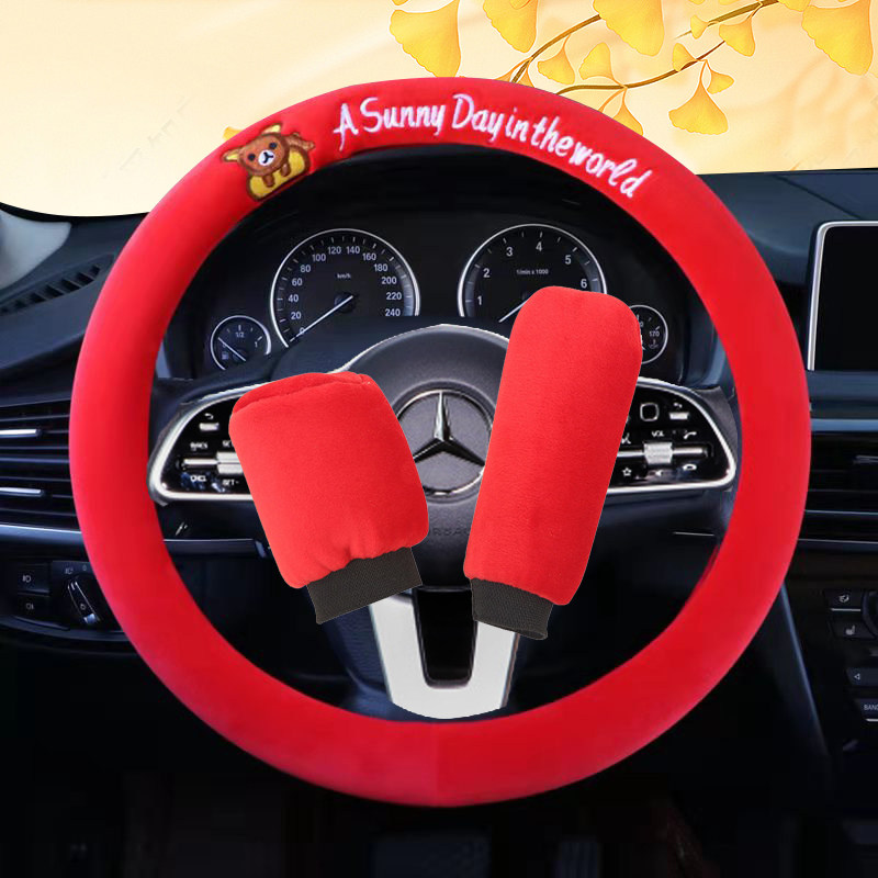 Autumn-winter car steering wheel cover short plush three sets of men and women universal warm non-slip cute handlebar sleeves