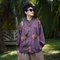 Too Tibetan meat Folds Elemental Broadtype Shirt Green Plant Dyed Fragrant Cloud Yarn Mulberry Silk Genuine Silk Blouse