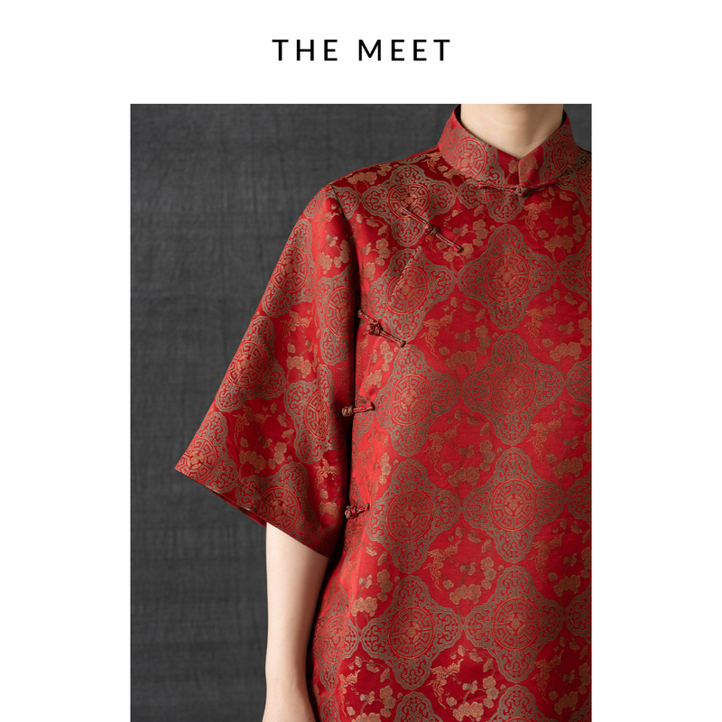 The Meet Intangible Cultural Heritage Song Brocade Xiangyun Silk Long and Short Cocoon-Shaped Dress New Chinese Style Retro Buttoned Cheongsam The Meet Intangible Cultural Heritage Song Brocade Xiangyun Silk Long and Short Cocoon-Shaped Dress New Chinese Style Retro Buttoned Cheongsam