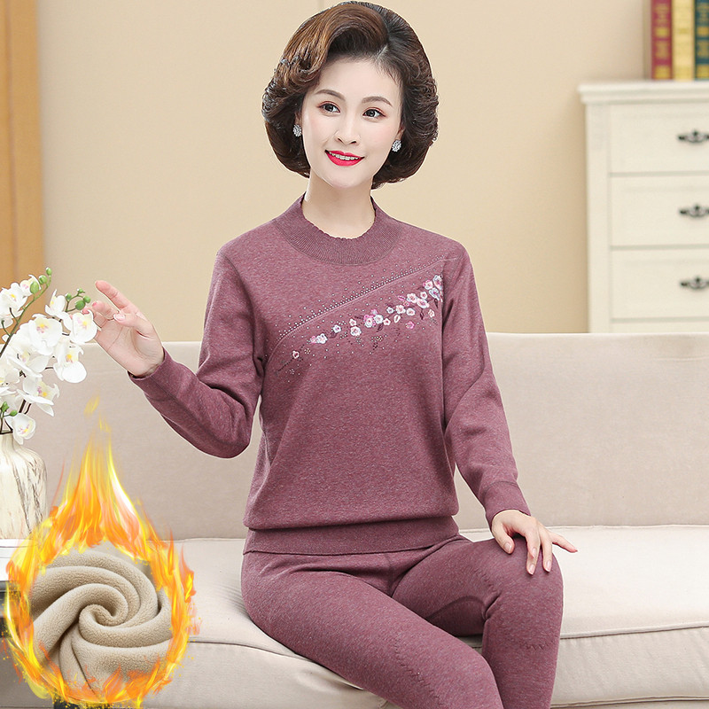 Grandma Qiuwinter clothes plus suede thickened elderly Two sets of mother hit undershirt aged fever clothes and pants woman