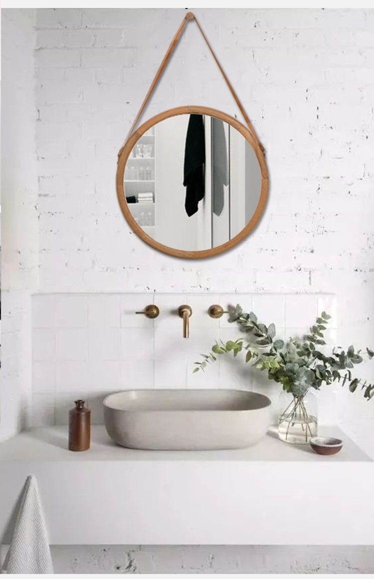 Gương gỗ vanity gương phòng tắm treo tường gương tròn phòng tắm vanity gương tường gương gỗ sồi Bắc Âu gương trang trí - Gương gương đèn led phòng ngủ