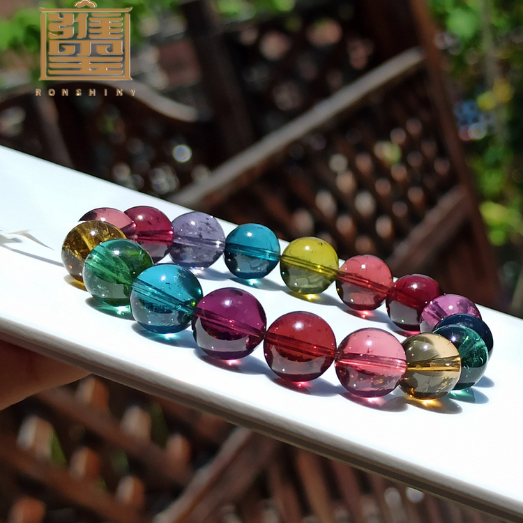 Yongxi Jewelry Collection Grade Brazilian Natural Tourmaline Bracelet for Women, Rainbow Imperial Vibrant Fluorescent Mermaid Color, Gift Edition