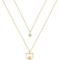 Lukfook Jewelry Bear 18k Gold Diamond Necklace Womens Fashion Double Layer Color Gold Set Chain Pricing cMDSKN0042Y