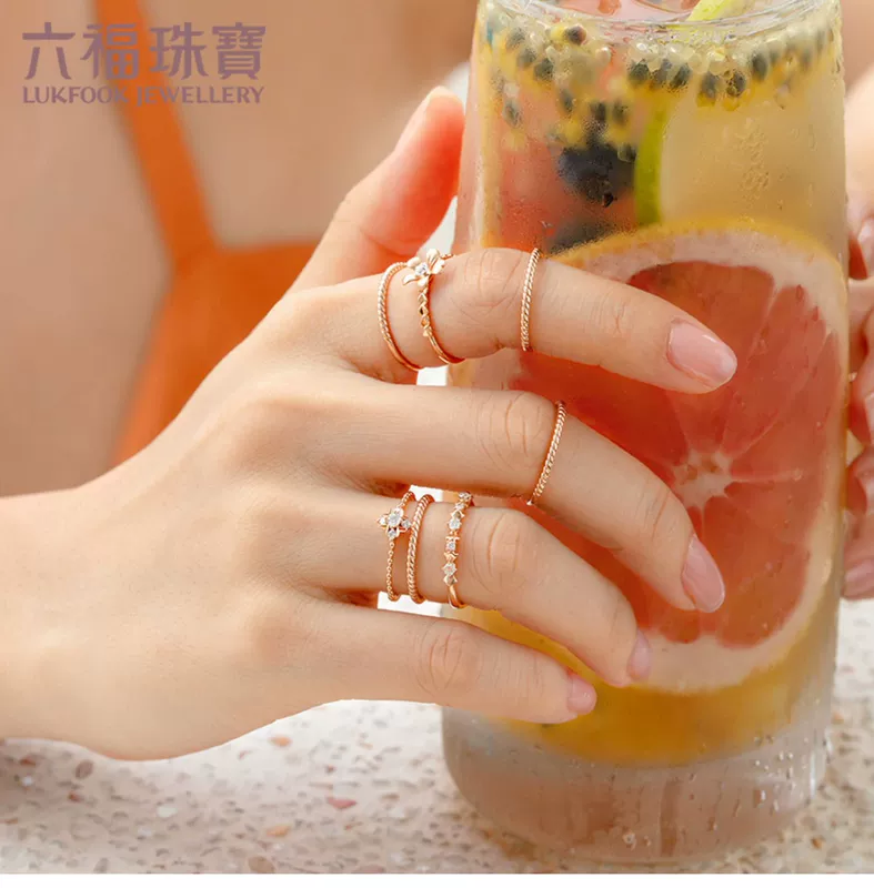 Luk Fook Trang sức Nhẫn kim cương Nữ DearQ Series Girl Garden 18K Rose Gold Diamond Ring Chính hãng DQ30707 - Nhẫn