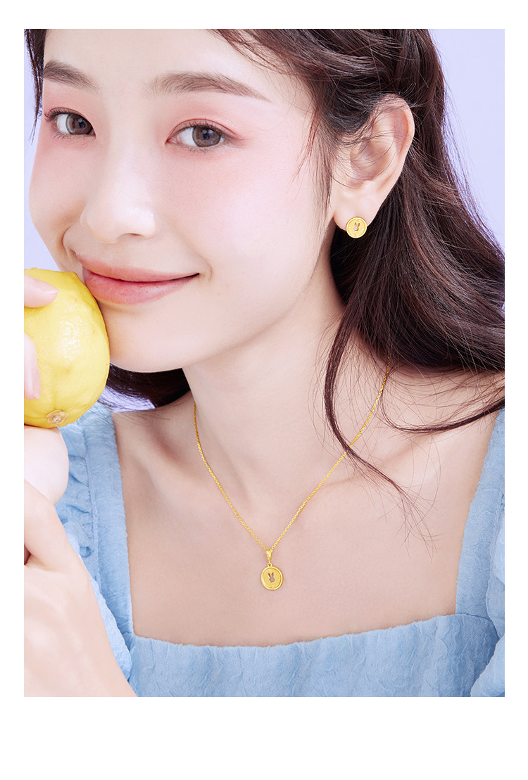 六福珠宝纽扣生肖小兔子黄金项链女足金套链送礼中秋礼计价HXGTBN0016【联系客服补货】