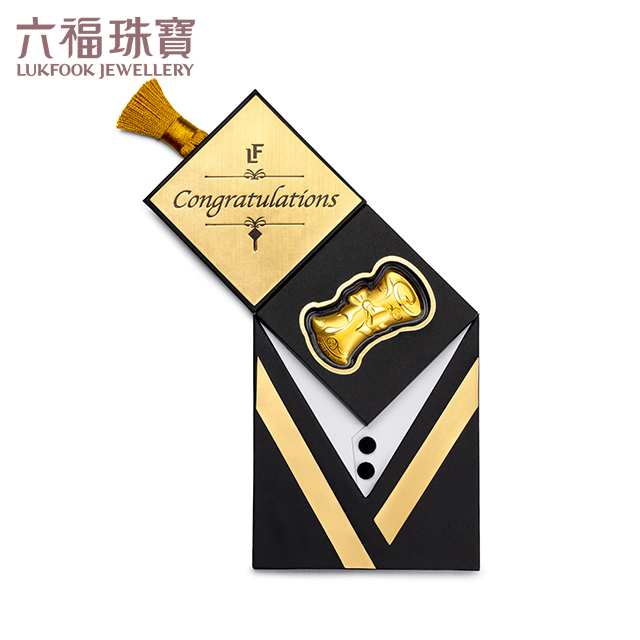 六福珠宝纪念币足金毕业证书金章小孩压岁钱送礼黄金定价HNA10046高考好礼