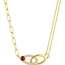 Lukfook Jewelry Geometric Ruby Necklace Asymmetric Chain 18k Gold Diamond Set Chain Pricing cMDSKN0071Y