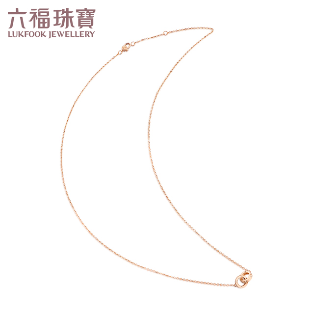 六福珠宝双环套链18K金环环相扣项链女锁骨链定价L18TBKN0060R