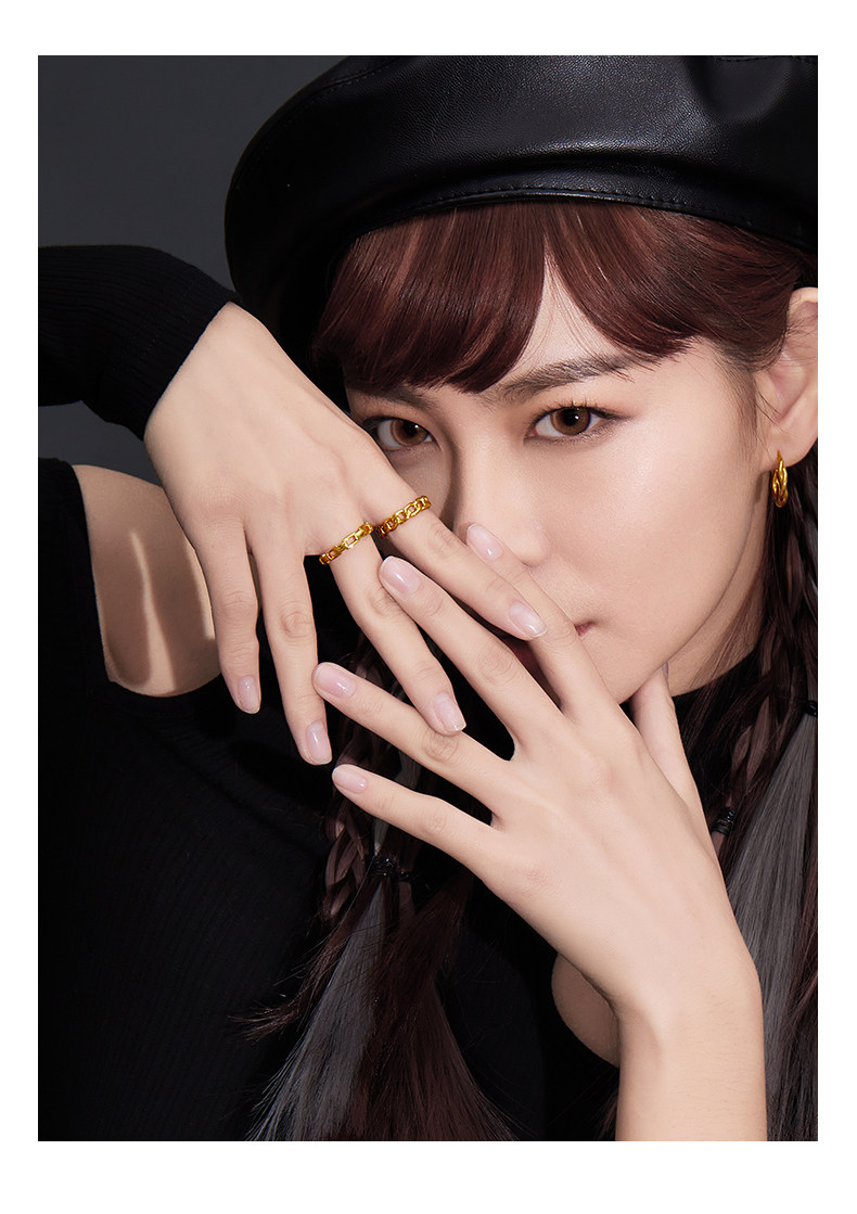 【秒杀】六福珠宝5D硬金方块足金戒指闭口女黄金戒指送礼定价FDA140018