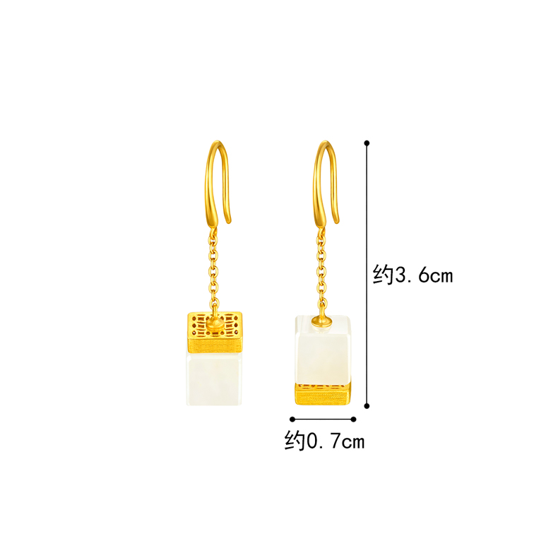 六福珠宝和田玉足金耳环送妈妈时尚黄金耳饰女定价L74A1TBE0001