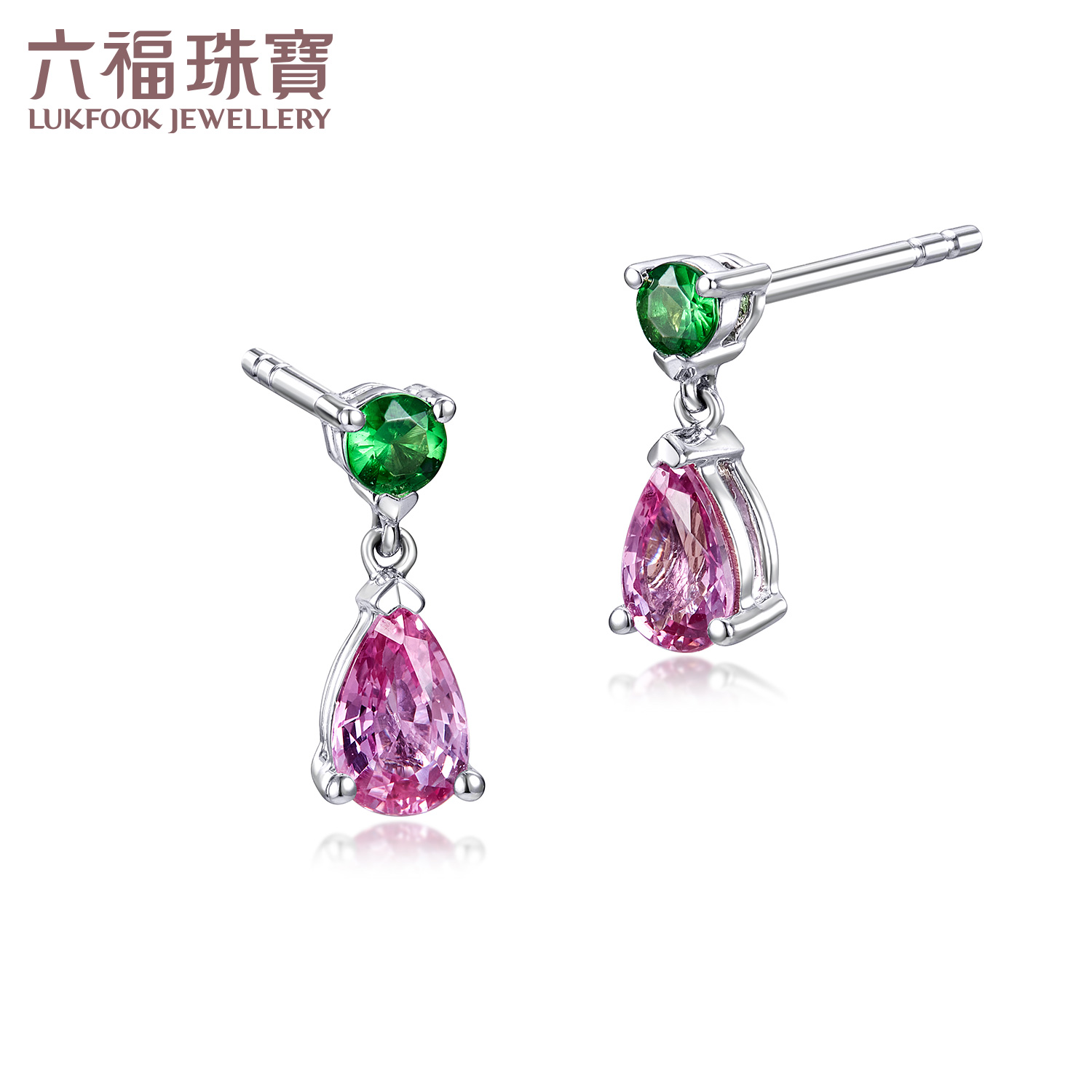 六福珠宝小水滴铂金耳钉铂950女款蓝宝石耳饰白金石榴石FDJ0008DS