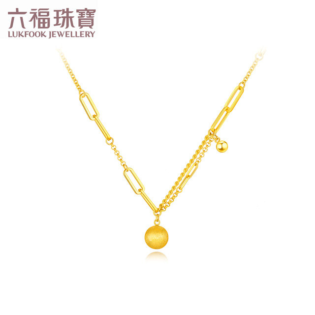 六福珠宝有球币应黄金项链女小金球吊坠光影金套链计价GJGTBN0003【联系客服补货】