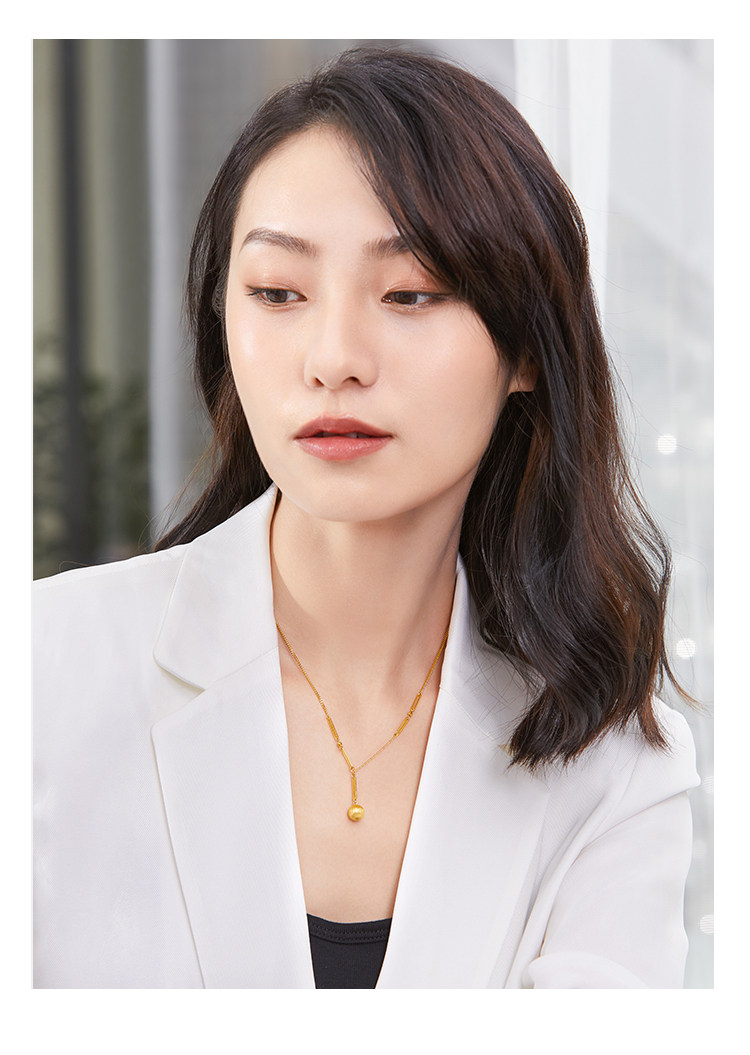 【店庆特惠】六福珠宝有球币应小金珠黄金项链女5G光影金套链计价L19TBGN0005