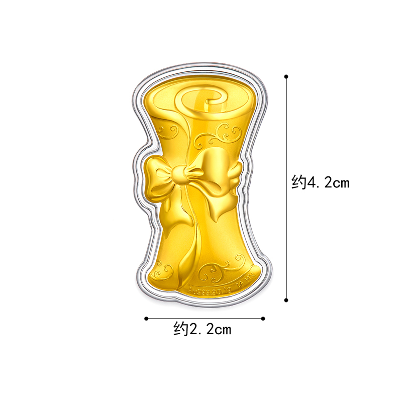 六福珠宝纪念币足金毕业证书金章小孩压岁钱送礼黄金定价HNA10046