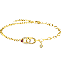Lukfook Jewelry Geometric Ruby Bracelet Womens AB Double Chain 18k Gold Diamond Bracelet Pricing cMDSKB0015Y