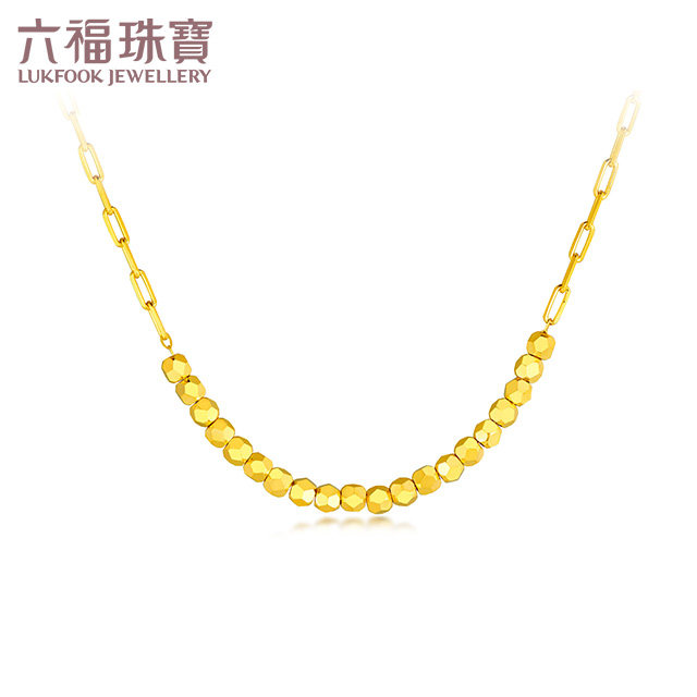 六福珠宝蹦迪珠黄金项链女光影金5G金子吊坠套链计价L19TBGN0002【1V1直播看货】