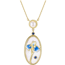 Lukfook Jewelry Iris Sapphire Necklace Enamel Crafts 18k Gold Pearl Set Chain Pricing cMDSKN0072Y