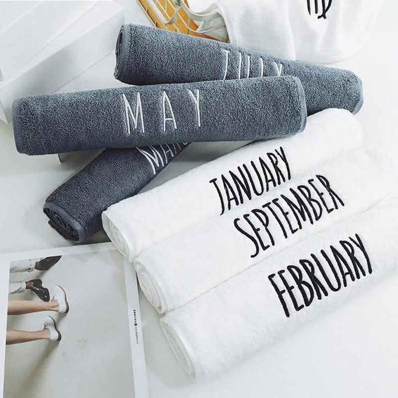 Homeside Scandinavian ins Moon English Letter Embroider Black and White Couple Thickeneded Cotton Towel Face Towel Bath Towel