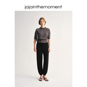 Jaja Basulan Wool Seamless Retro Elegant Half-High Collar Short Mid-Sleeve Knitted Top Ts070001
