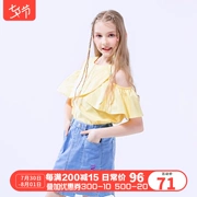 Áo sơ mi nữ tay ngắn Balla Balla 2019 Mùa hè trẻ em Cotton Áo sơ mi màu rắn Tide 22182190206 - Áo sơ mi