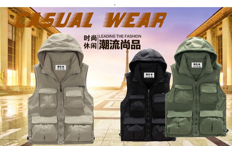 Bắt đầu áo vest cotton nam thu đông nhiều túi phiên bản Hàn Quốc theo xu hướng của các cặp đôi cá tính cá tính chụp ảnh hoang dã tùy chỉnh in logo áo nam