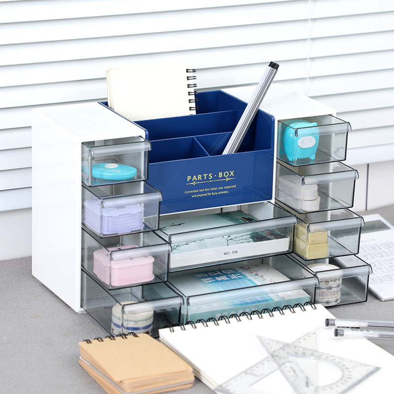 Japanese large desktop office supplies stationery box storage box plastic transparent drawer type multi-functional organizer box
