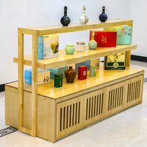 Solid wood new Chinese tea island cabinet Tea tray Tea set shelf display rack Tobacco and wine display cabinet side cabinet Porcelain display cabinet