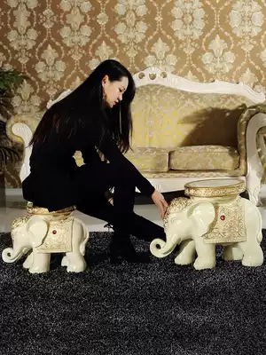 Wedding gift imitation solid wood living room lucky extra large elephant stool changing shoes stool wearing shoes stool stool home accessories decoration
